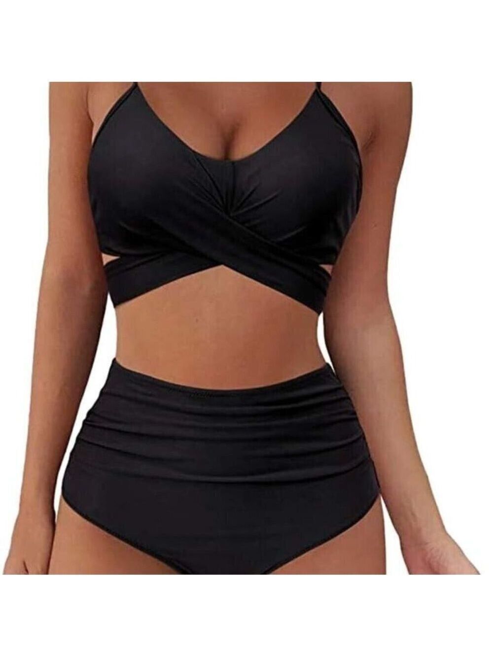 ✨ Summer Mae Bikini Swimsuit Front Cross Tie Up Two Piece Black XL NWT
